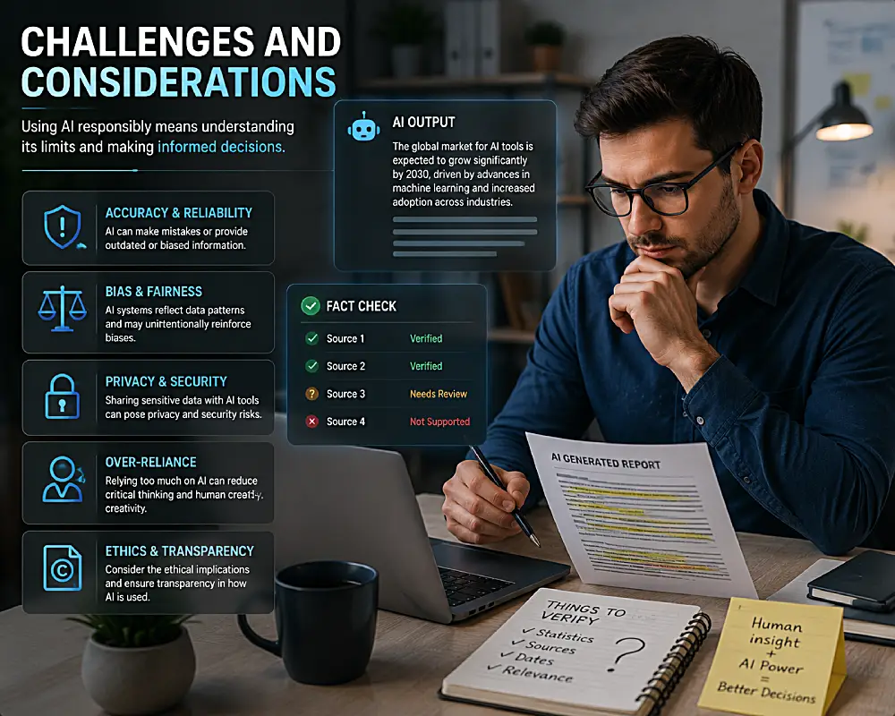 Person reviewing AI-generated information and checking technology output