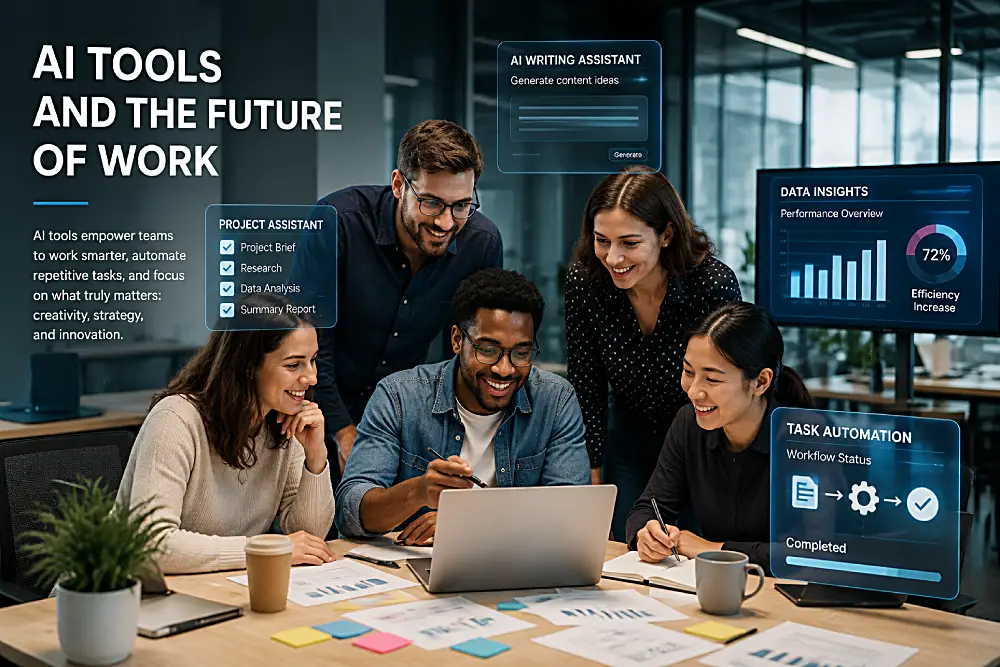 Team using AI tools in the future workplace