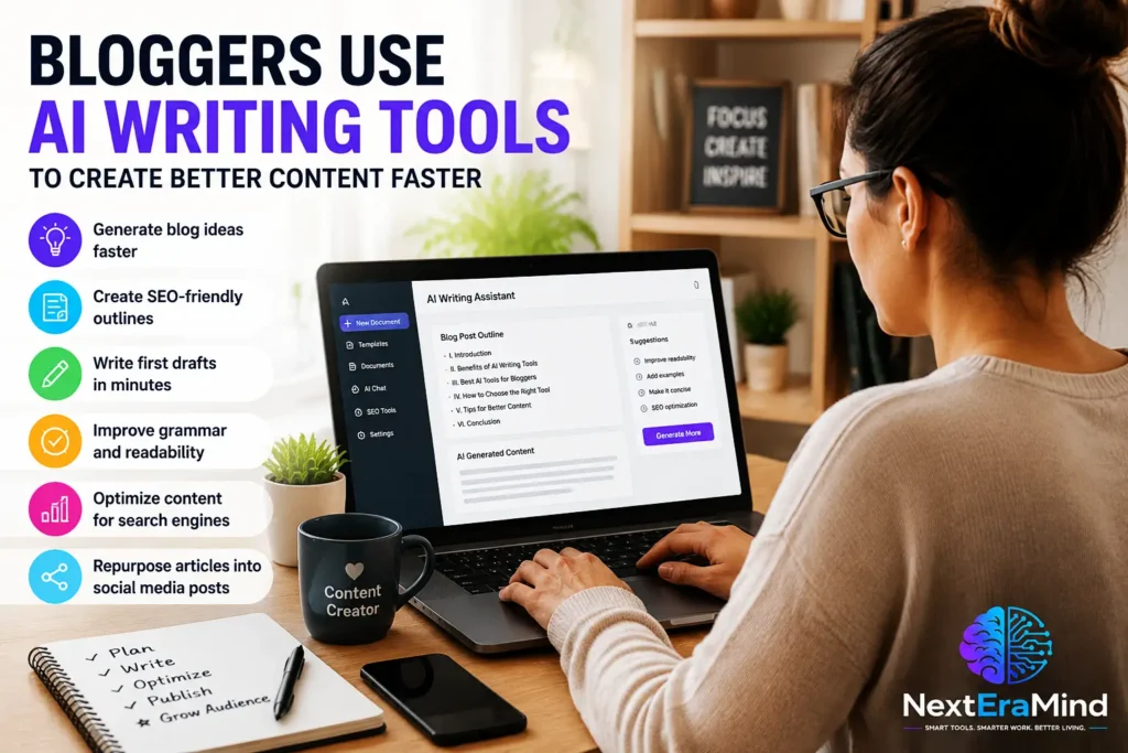 Bloggers using AI writing tools to create SEO-friendly content faster