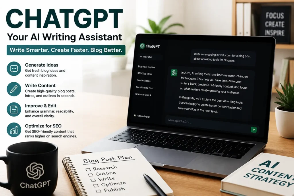 ChatGPT AI writing assistant helping bloggers create blog content