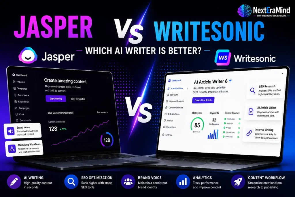 Jasper vs Writesonic AI writing tools comparison