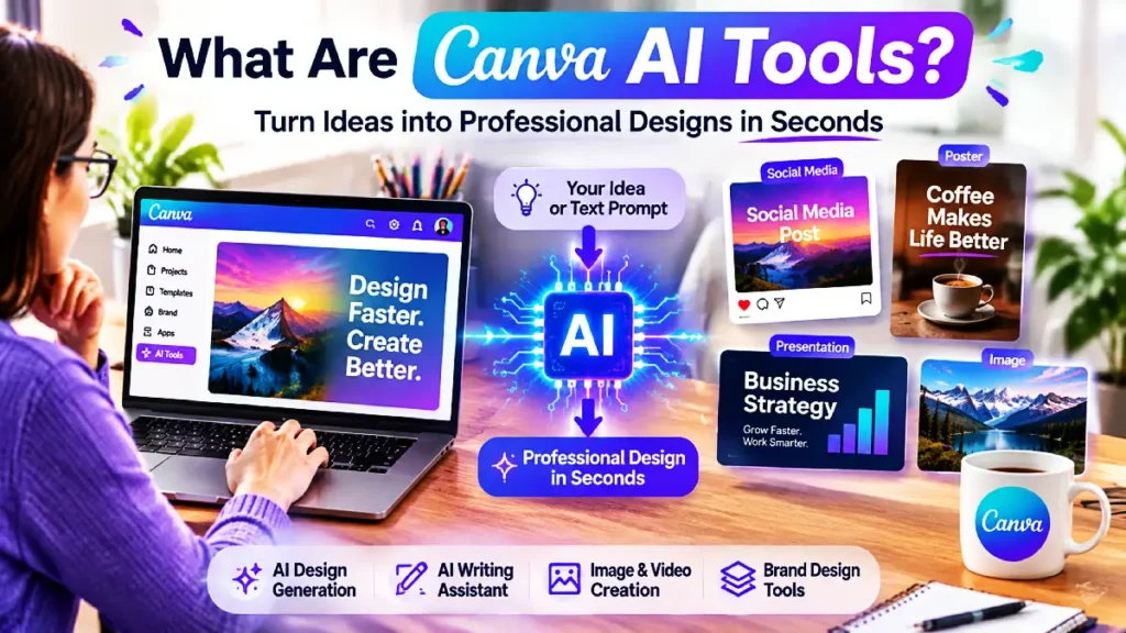 What are Canva AI tools showing how artificial intelligence helps create designs, images, and content
