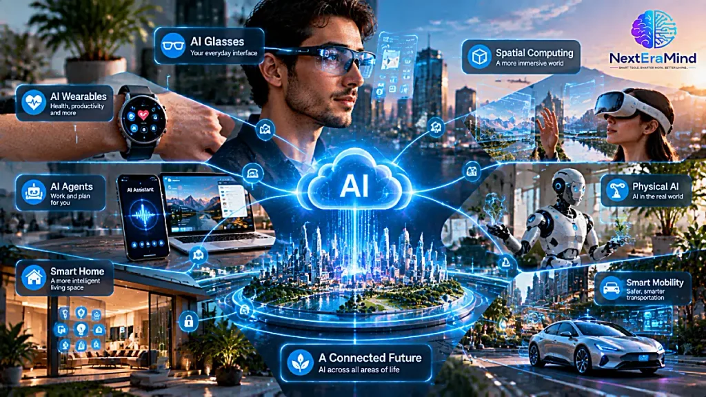Connected future computing ecosystem with AI glasses, wearables, AI agents and robots