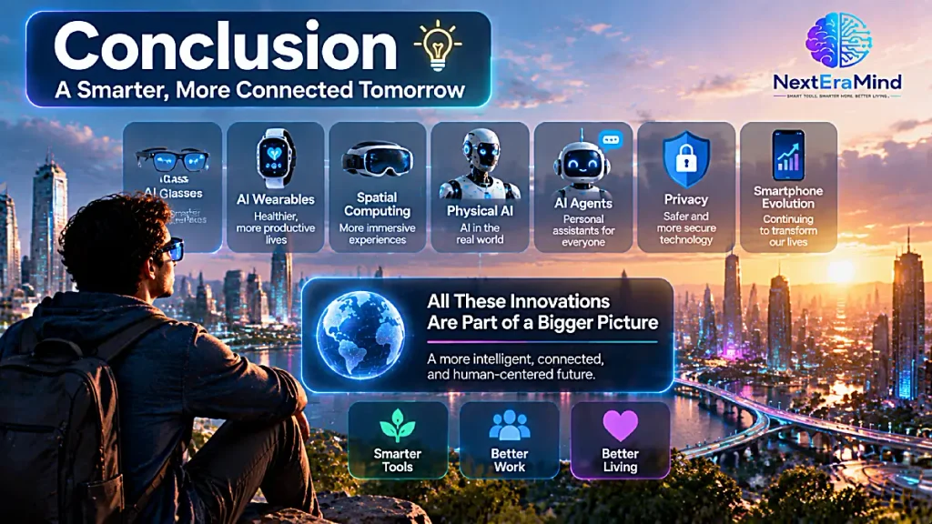 Future computing ecosystem connecting AI glasses, wearables, spatial computing, robots and AI agents