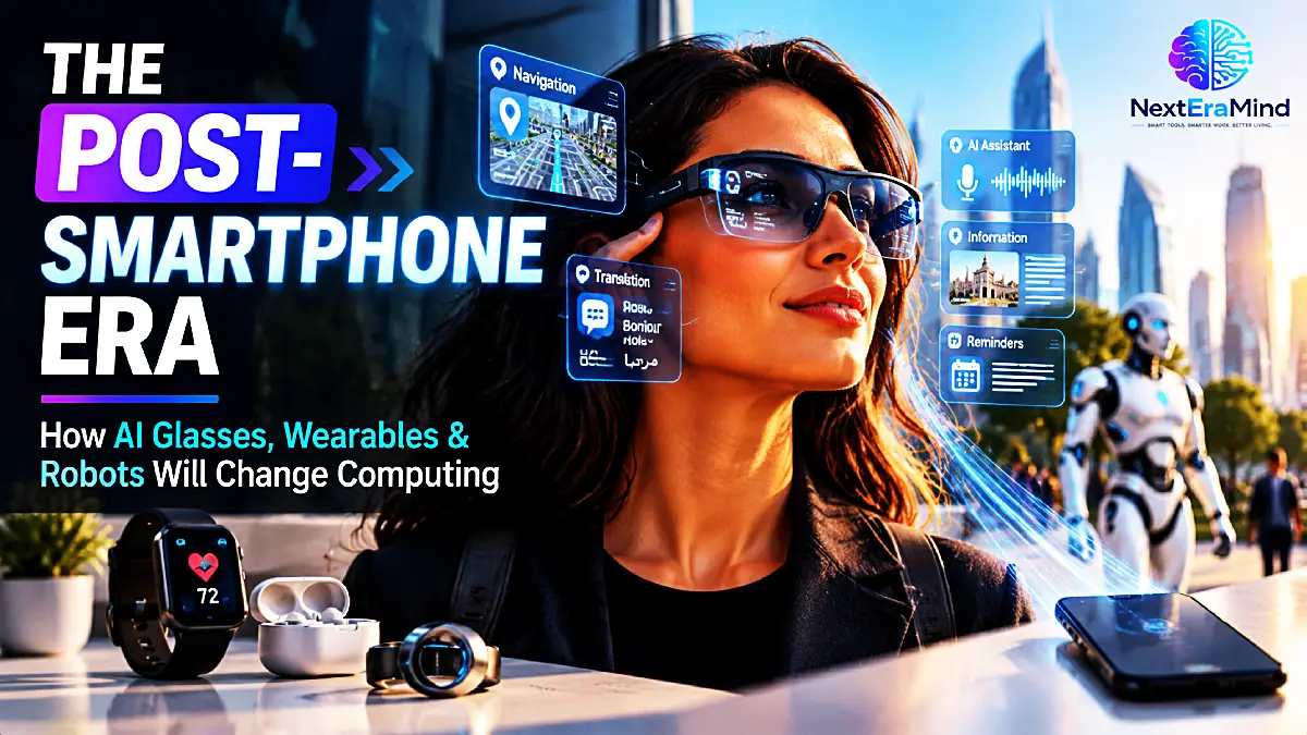 AI glasses, wearables and humanoid robots representing the post-smartphone era