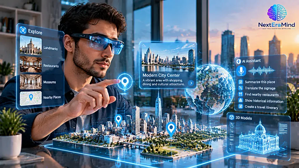 Person using spatial computing to interact with digital information in a physical environment