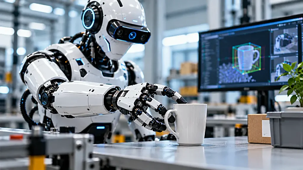 Intelligent robot using sensors and robotic hardware to interact with an object in a real-world environment.